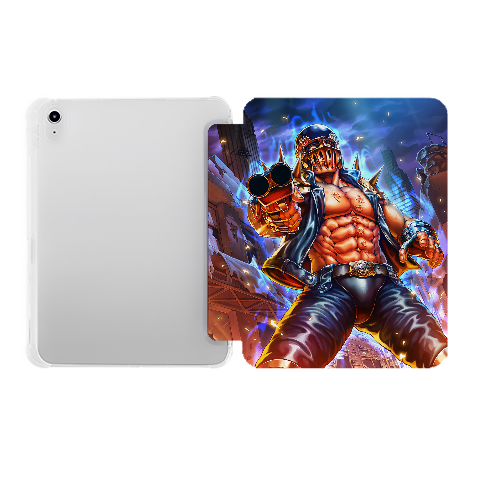 （画像用） 北斗の拳 Fist of the North Star IPad ケース ペン収納付き 三つ折りスタンド PUレザー×シリコン 対応機種9.5/10.5/10.9インチ